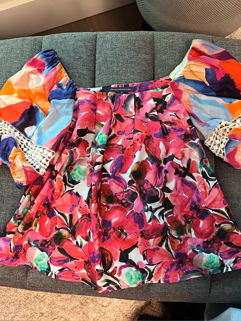 French Connection Multicolor Floral Top - Pink, Red, Blue, Orange
